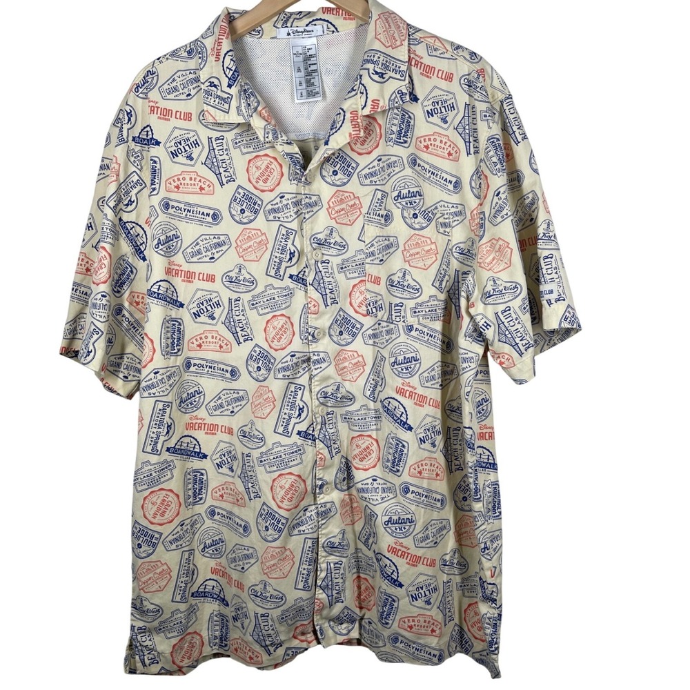 Disney Parks Disney Vacation Club Member Resort Logo Shirt Mens XL Cream Lyocell
